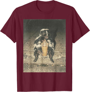 Funny Skunk Drinking Iced Coffee Meme Trash Animal Graphic T-Shirt - T-Shirt | Maroon