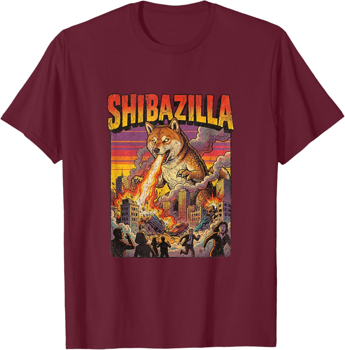 Shibazilla Giant Shiba Inu Monster Movie Dog Parody T-Shirt - T-Shirt | Maroon