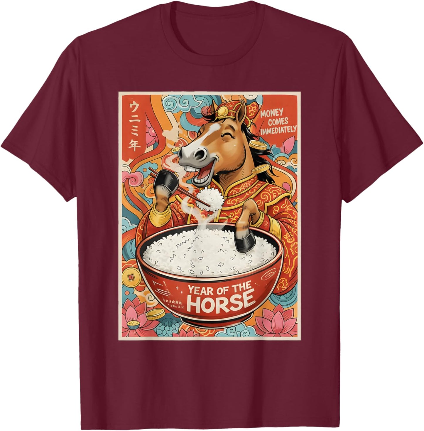 Zodiac Chinese New Year of The Horse 2026 Rice Men Women T-Shirt - T-Shirt | Maroon