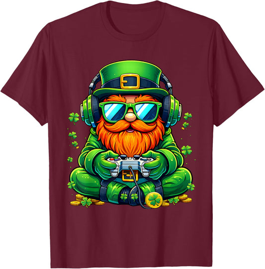 Funny Leprechaun Irish Gaming Shamrock St Patricks Men Boy T-Shirt - T-Shirt | Maroon