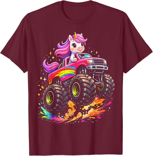 Monster Truck Unicorn Birthday Off Road Truck Youth Girls T-Shirt - T-Shirt | Maroon