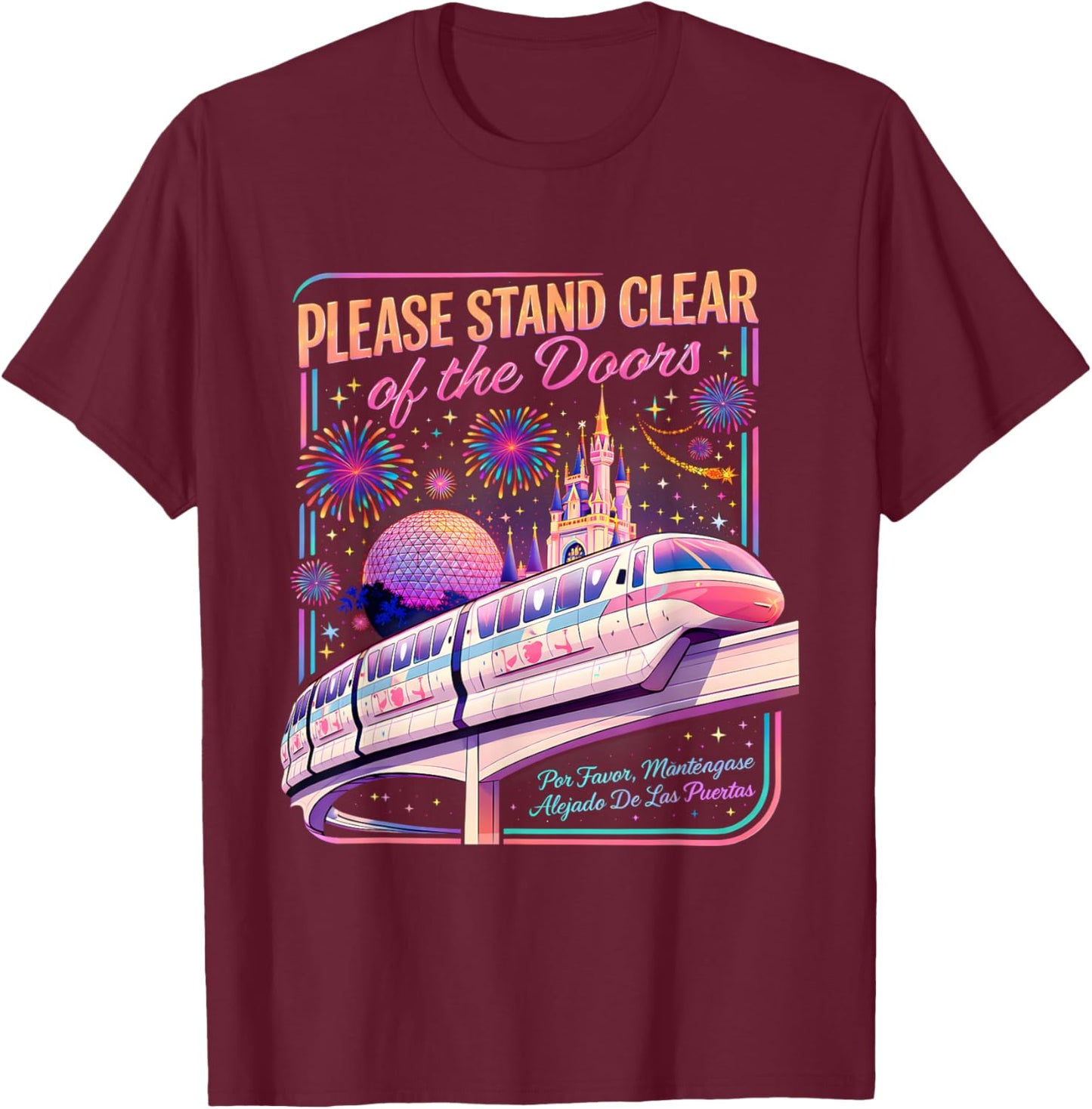 Please Stand Clear of The Doors Monorail Art T-Shirt - T-Shirt | Maroon