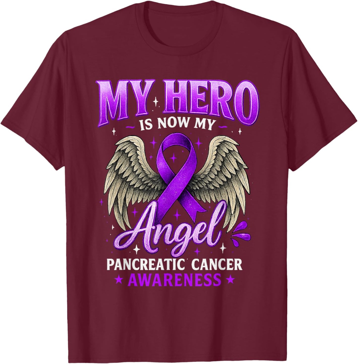 Pancreatic Cancer Awareness Memorial Ribbon Purple Support T-Shirt - T-Shirt | Maroon