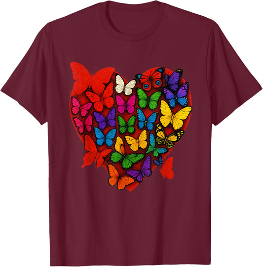Heart Full of Butterflies Butterfly Love Valentine's Day T-Shirt - T-Shirt | Maroon