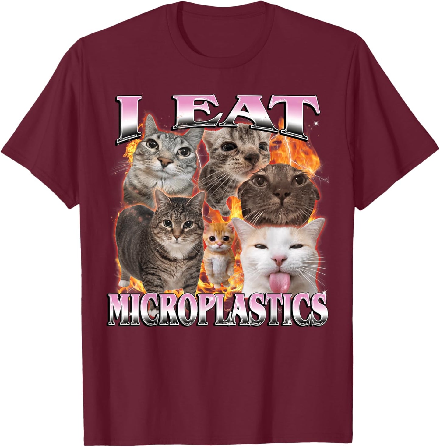 I Eat Microplastics Funny Cat Meme Bootleg Women T-Shirt - T-Shirt | Maroon