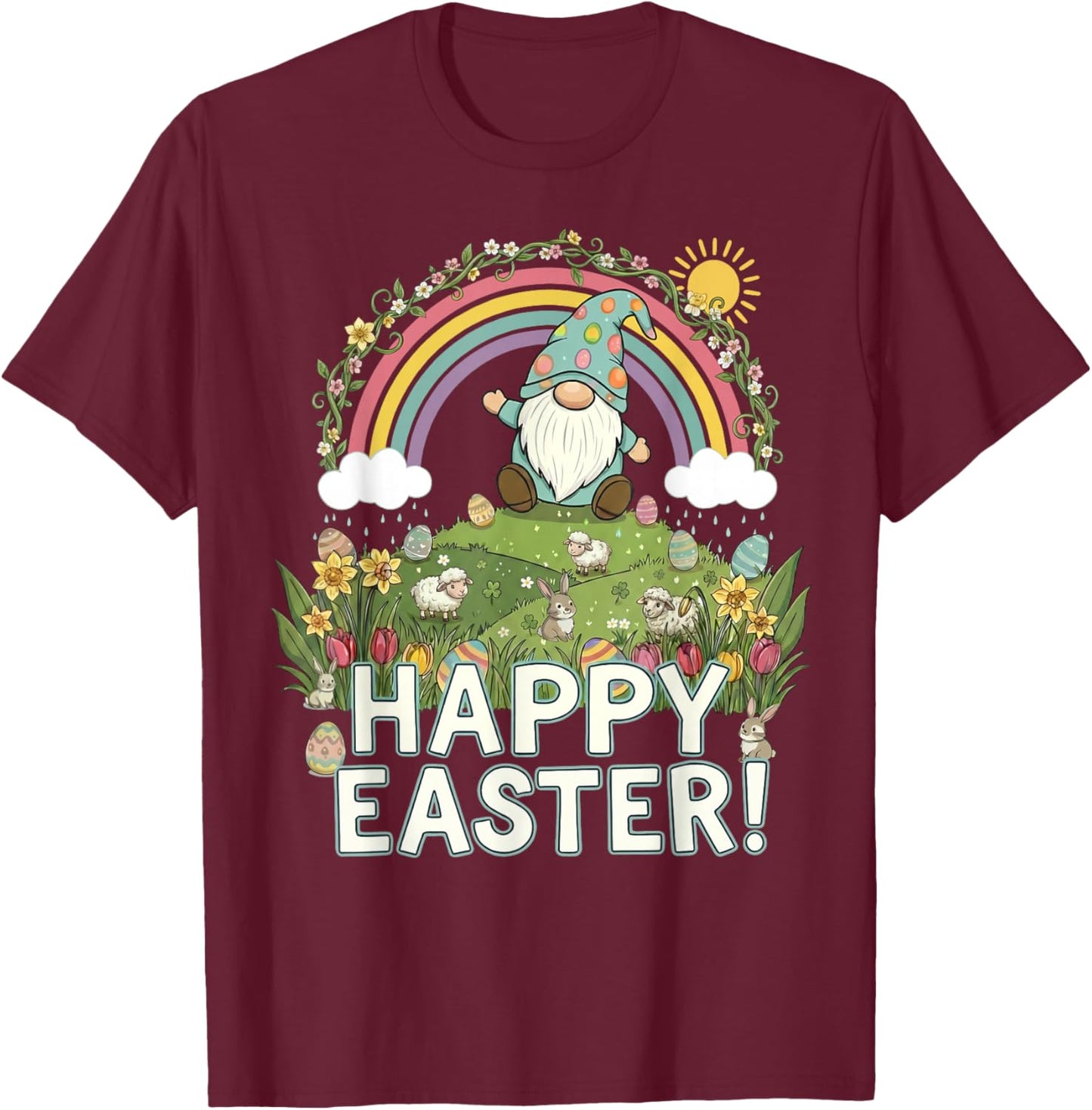 Happy Easter Garden Gnome Egg Hunt Gift Men Women Kids T-Shirt - T-Shirt | Maroon