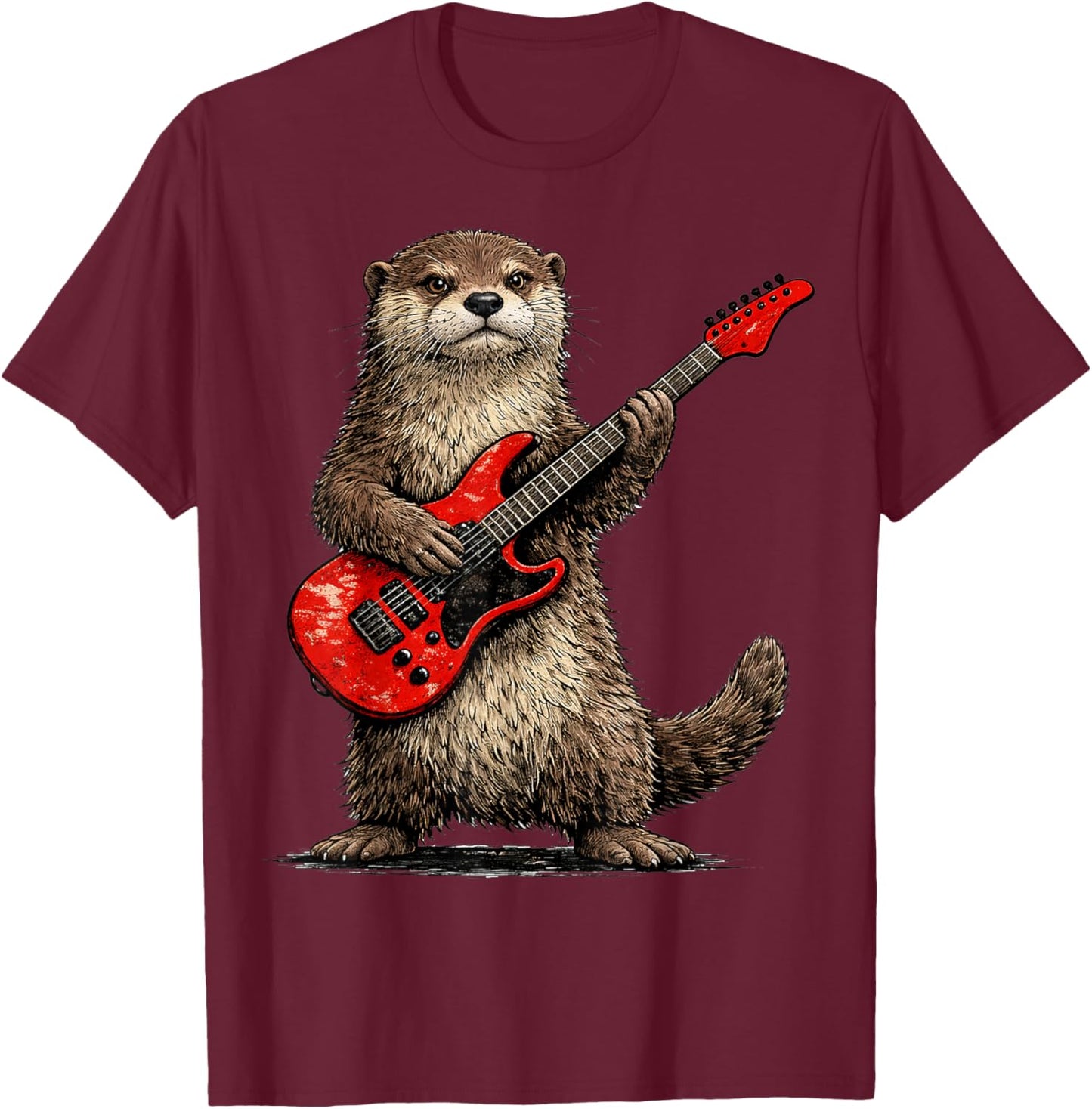 Funny Otter Playing Guitar Rock and Roll Gifts Men Women Kid T-Shirt - T-Shirt | Maroon