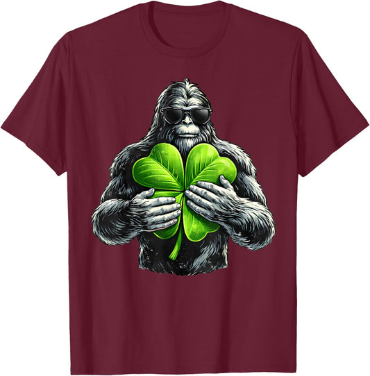St Patricks Day Bigfoot Sasquatch Shamrock Irish Men Boys T-Shirt - T-Shirt | Maroon