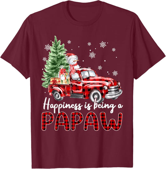 Happiness is Being A Papaw Truck Christmas Family T-Shirt - T-Shirt | Maroon