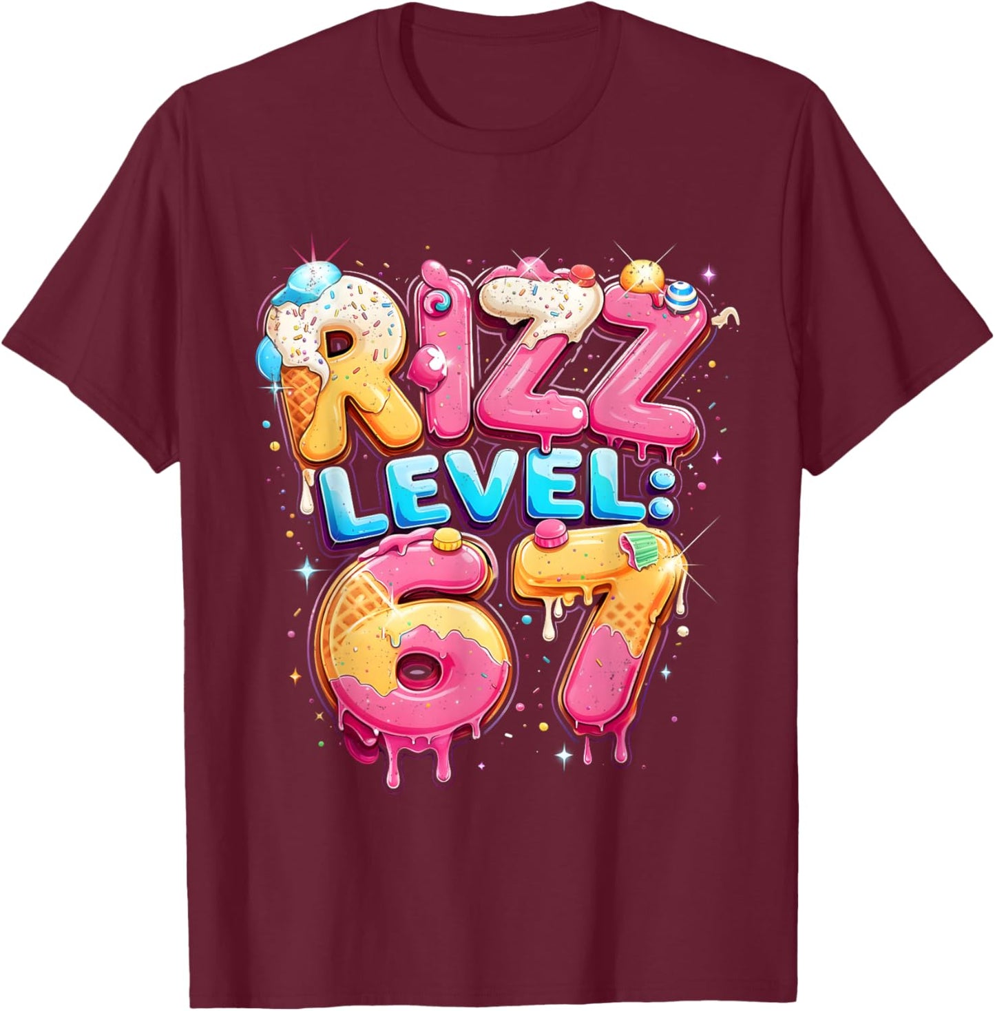 67 Ice Cream Drip Cool Meme Six Seven Gen Alpha Slang T-Shirt - T-Shirt | Maroon