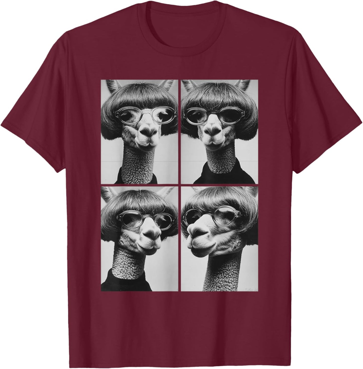 Funny Llamas with Sunglasses Farm Animals Meme Bob Haircut T-Shirt - T-Shirt | Maroon