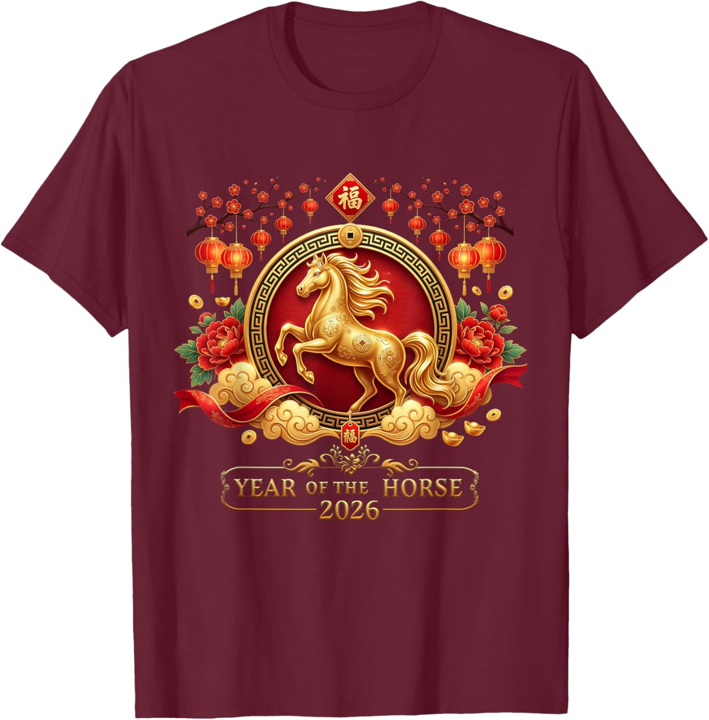 Chinese New Year 2026 Year of The Horse Family Men Women Kid T-Shirt - T-Shirt | Maroon