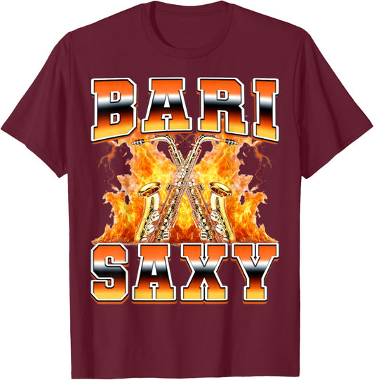 Bari Saxy Saxophone Player Instrument Saxophonist Sax 90s T-Shirt - T-Shirt | Maroon