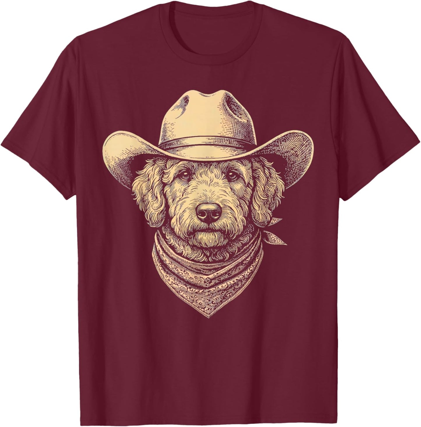 Vintage Goldendoodle Cowboy Hat Bandana Retro Western T-Shirt - T-Shirt | Maroon