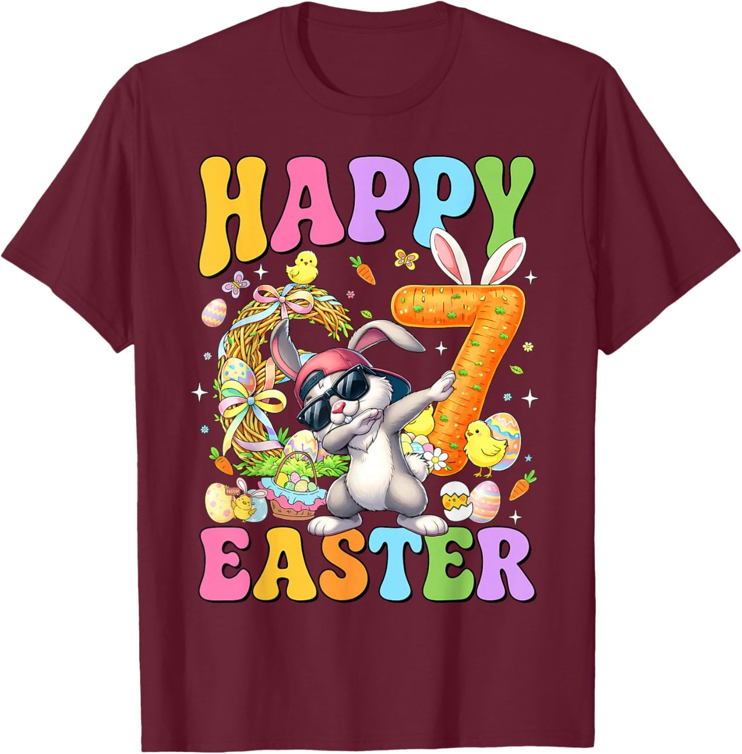 Happy 6 7 Easter Funny Bunny Dabbing Happy Easter Day Kids T-Shirt - T-Shirt | Maroon