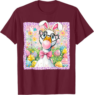 Preppy Easter Silly Goose Bubblegum Coquette Bunny Ears T-Shirt - T-Shirt | Maroon