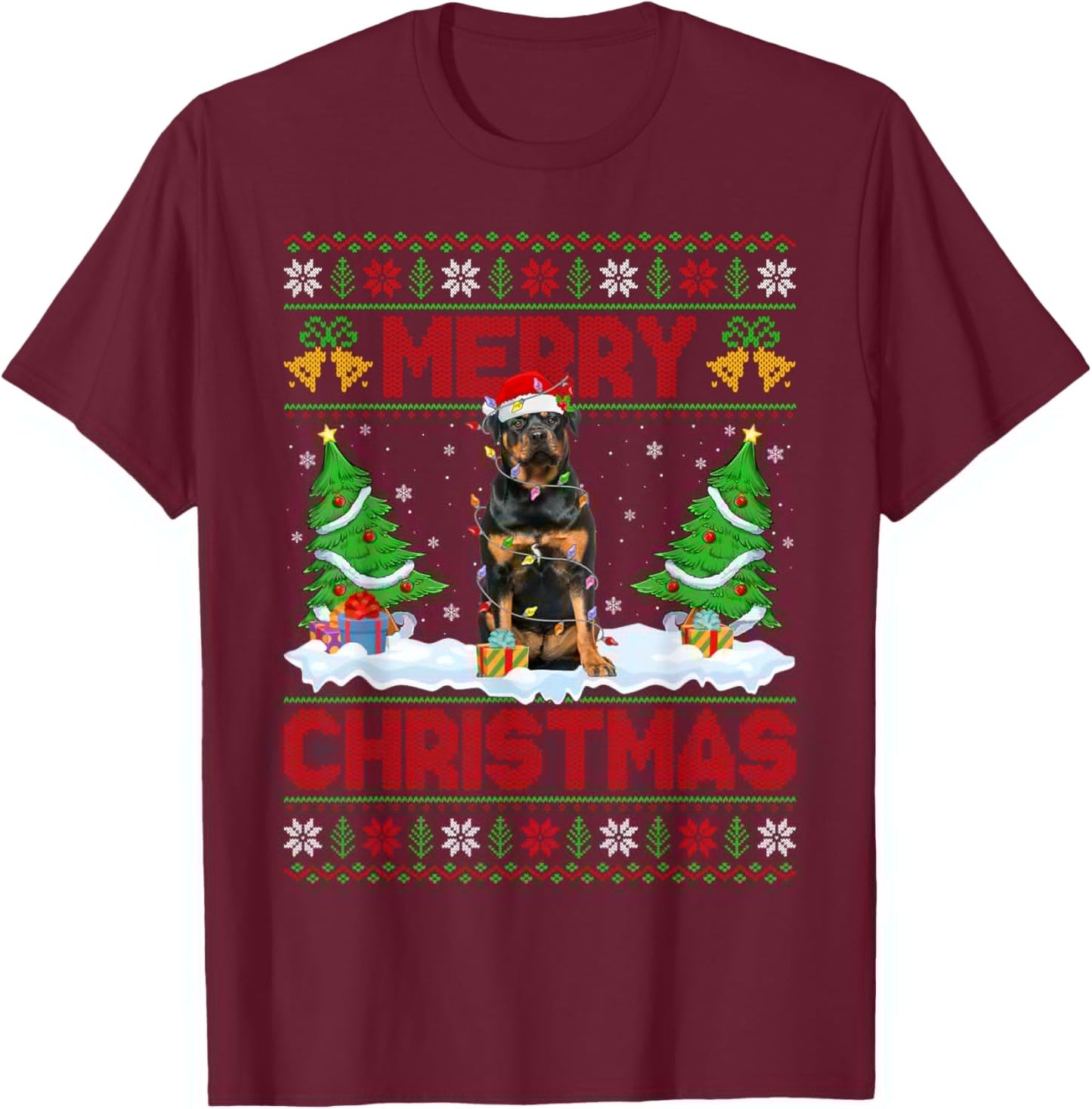 Rottweiler Ugly Xmas Sweater Funny Pet Dog Lover Christmas T-Shirt - T-Shirt | Maroon