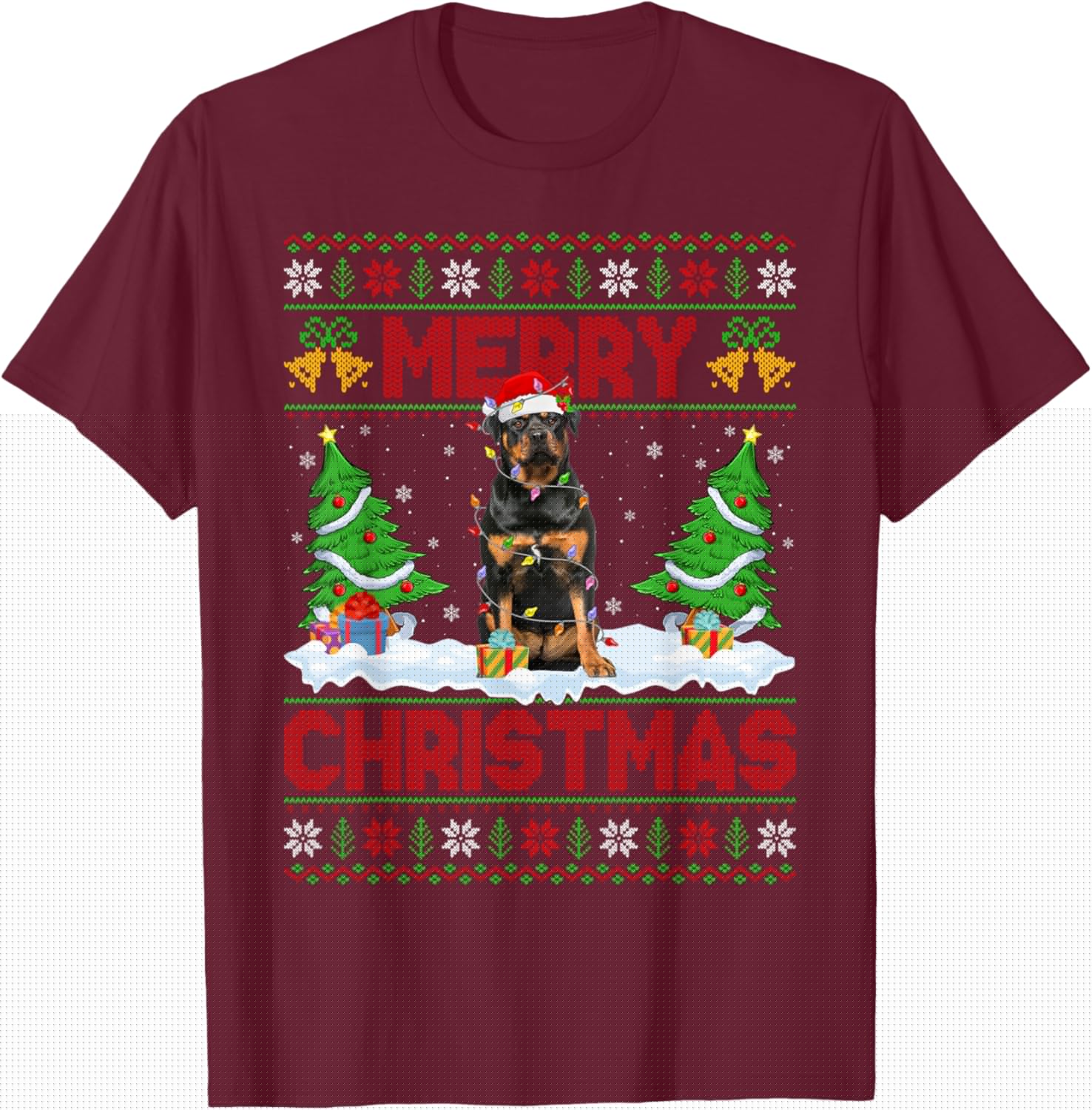 Rottweiler Ugly Xmas Sweater Funny Pet Dog Lover Christmas T-Shirt - T-Shirt | Maroon