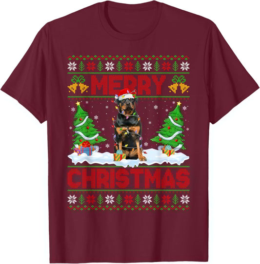Rottweiler Ugly Xmas Sweater Funny Pet Dog Lover Christmas T-Shirt - T-Shirt | Maroon