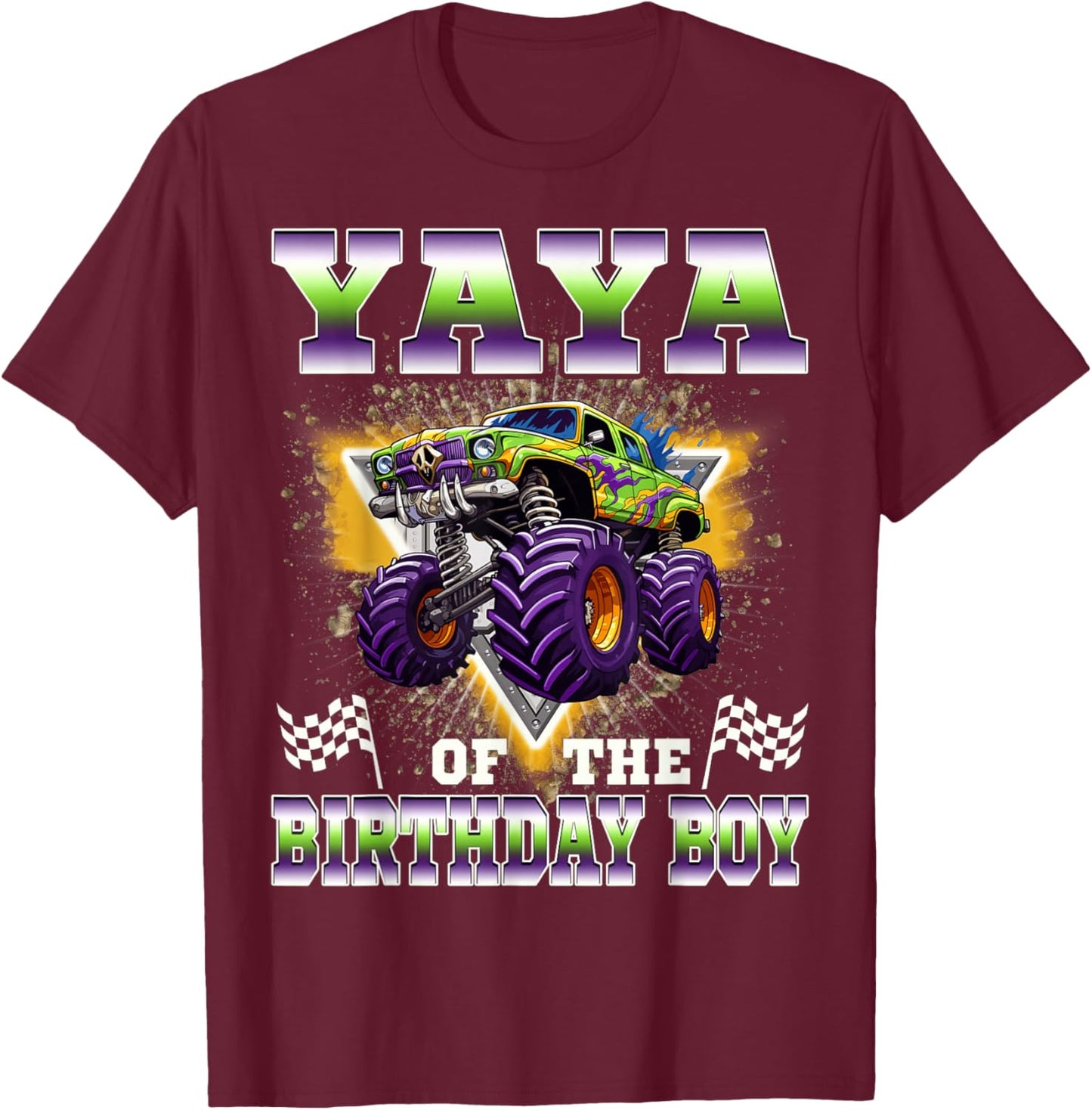 Yaya of The Birthday Boy Monster Truck Birthday Family T-Shirt - T-Shirt | Maroon