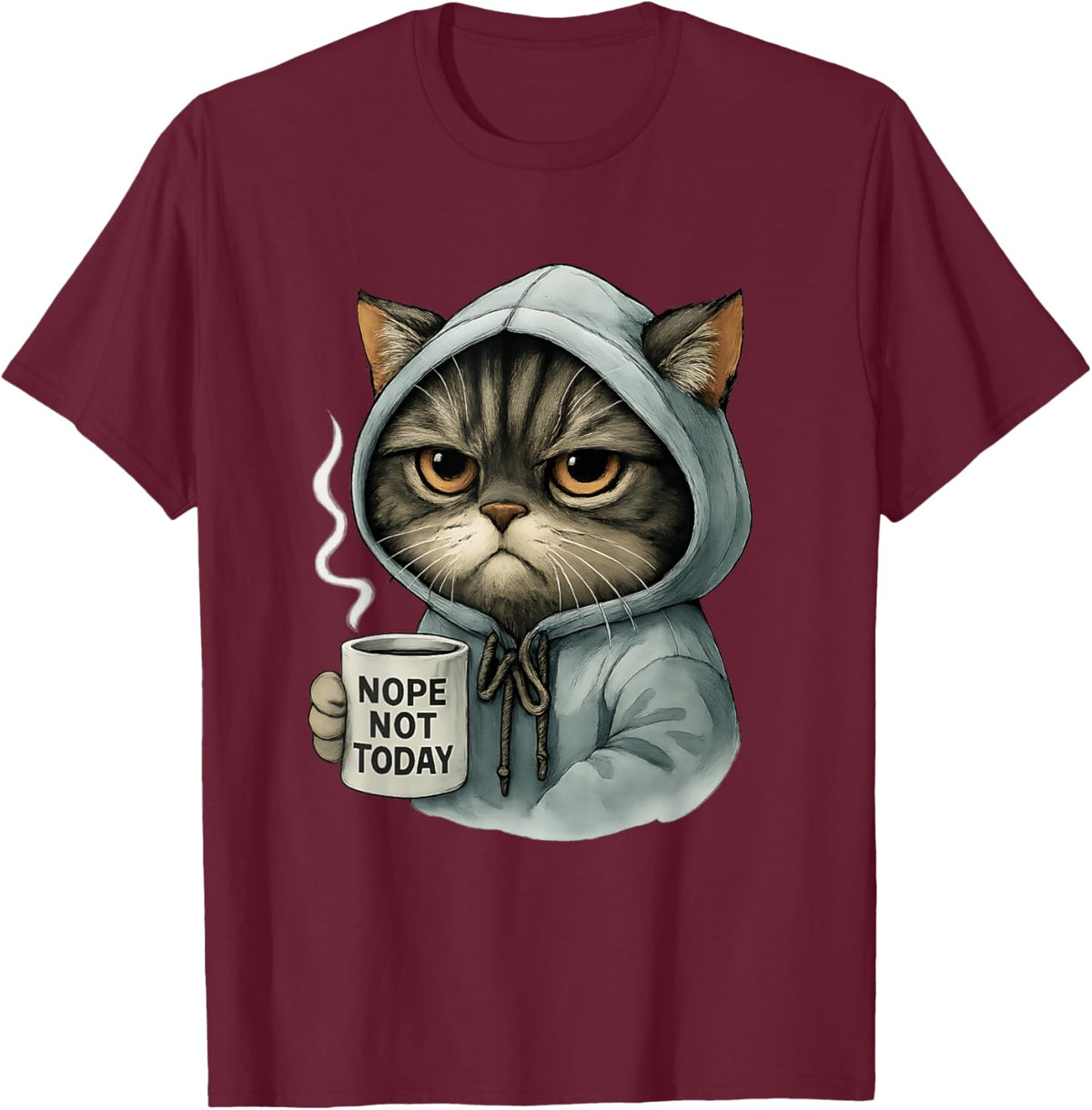 Cat Nope Not Today T-Shirt - T-Shirt | Maroon
