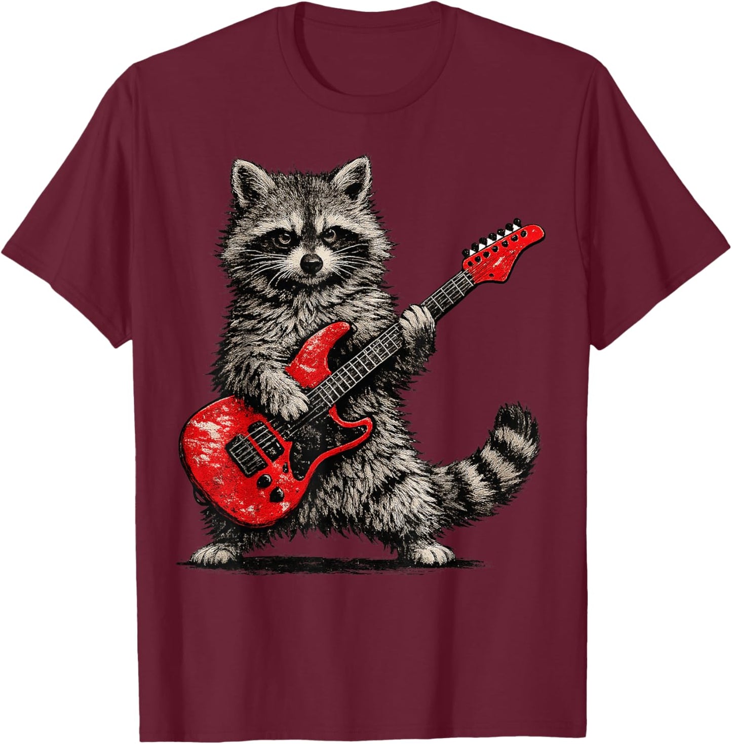Funny Raccoon Playing Guitar Rock and Roll Gifts Men Women T-Shirt - T-Shirt | Maroon