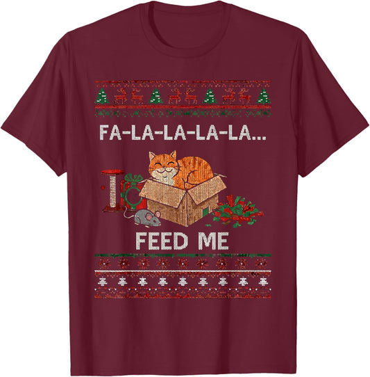 Xmas Cat Humor Funny T-Shirt - T-Shirt | Maroon