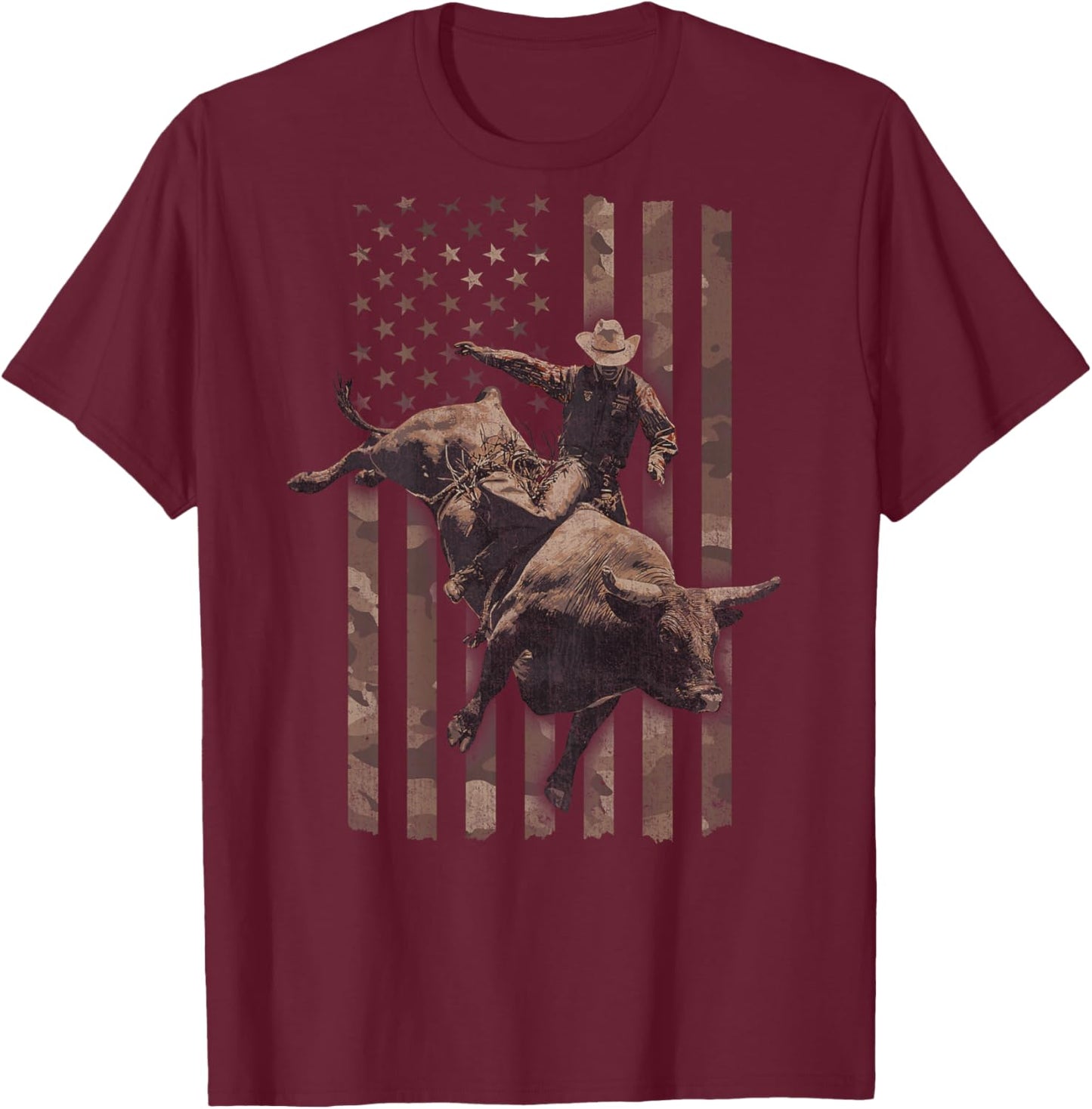 Rodeo American Flag (Design on Back) T-Shirt - T-Shirt | Maroon