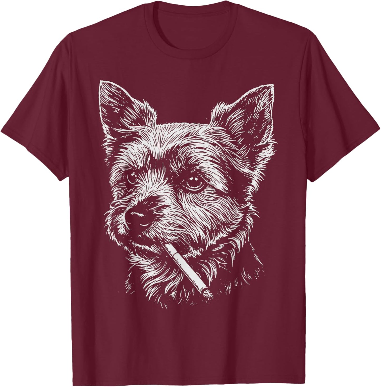 Yorkie Meme Funny Dog Smoking Cigarette T-Shirt - T-Shirt | Maroon
