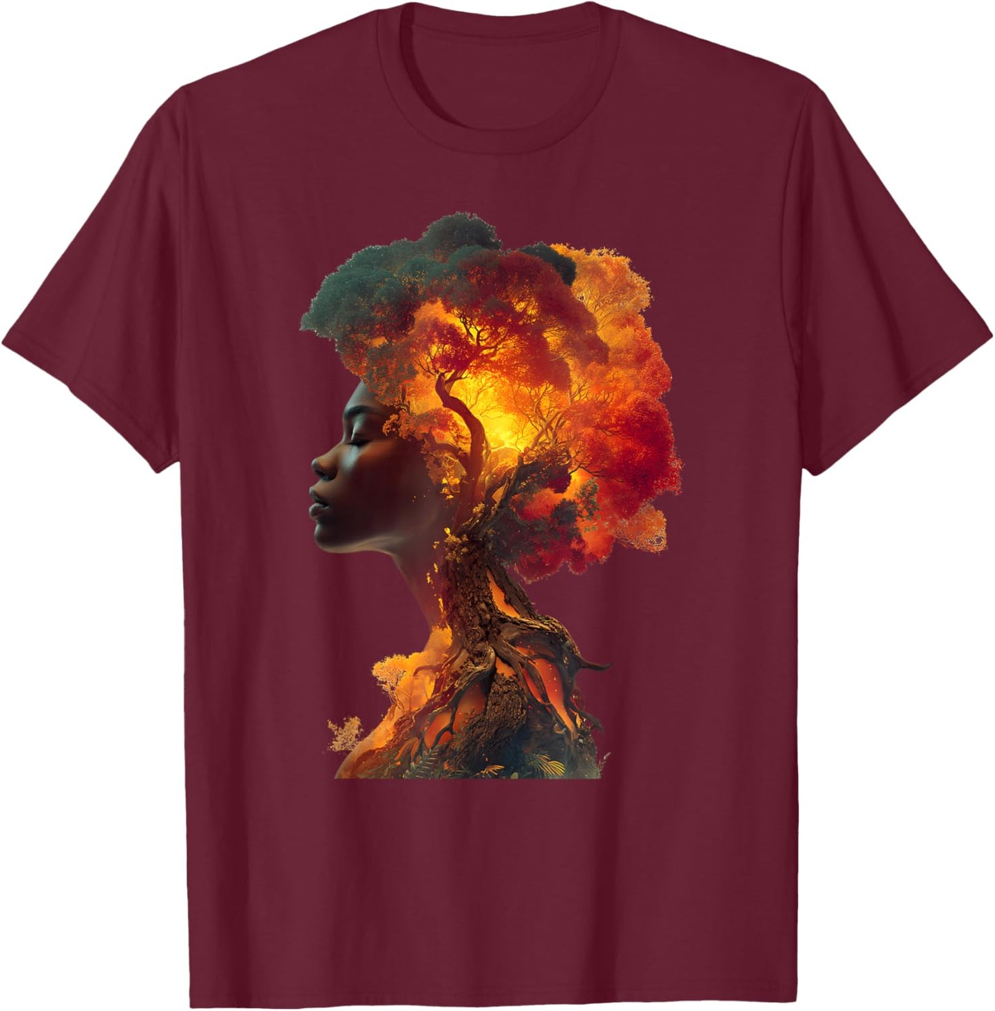 Black History Afro Woman Tree Roots Nature Art Heritage T-Shirt - T-Shirt | Maroon
