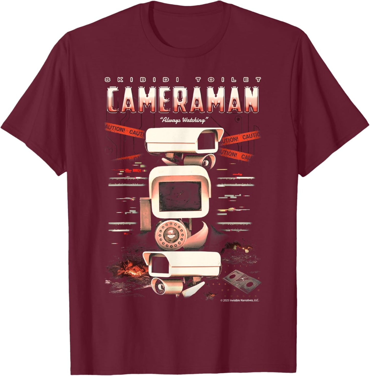 Skibidi Toilet Cameraman Always Watching T-Shirt - T-Shirt | Maroon