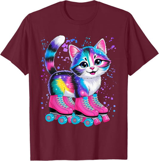 Roller Skating Cat Derby Skater T-Shirt - T-Shirt | Maroon