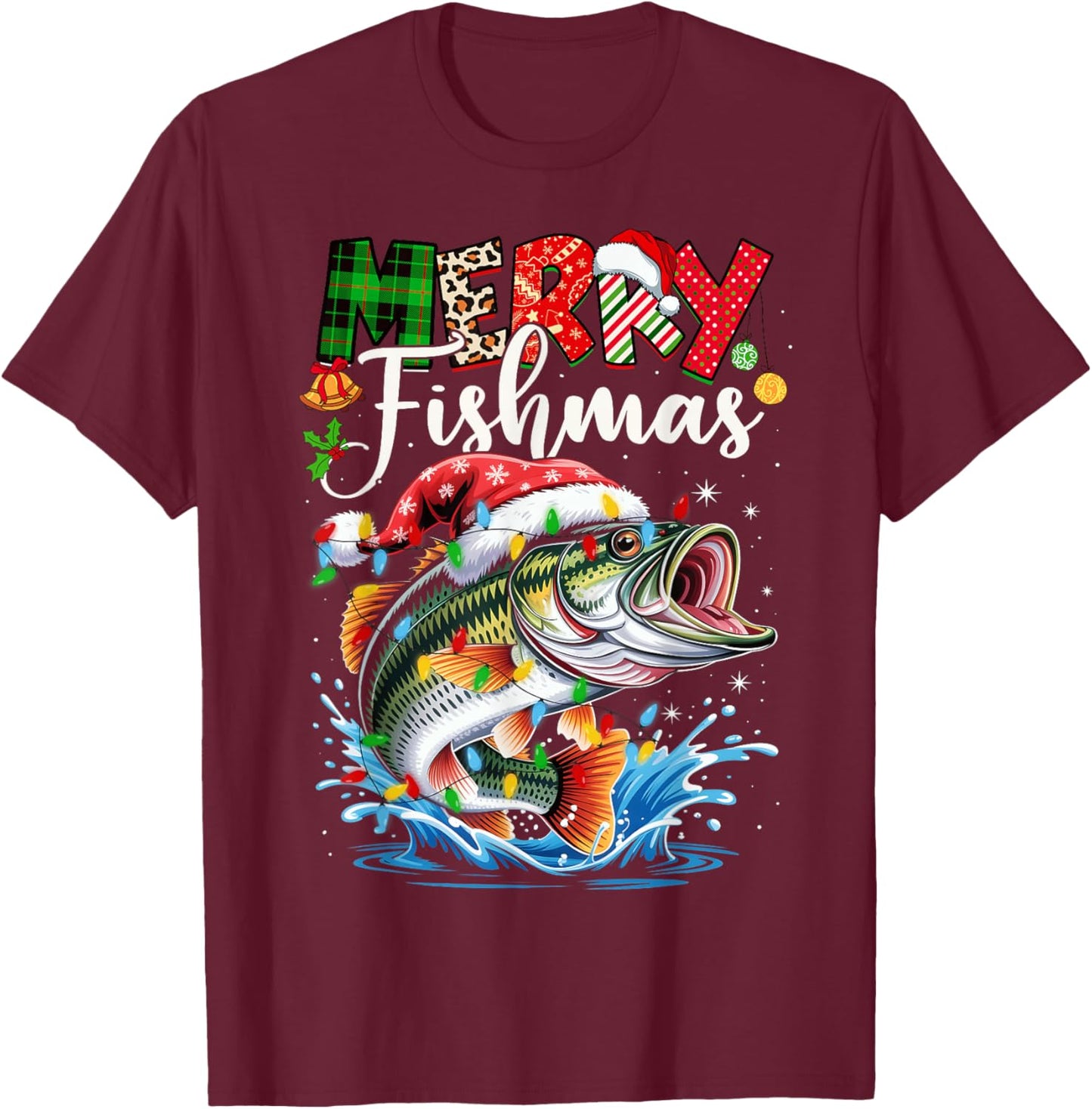 Merry Fishmas Fish Fishing Merry Xmas Christmas Men Women T-Shirt - T-Shirt | Maroon