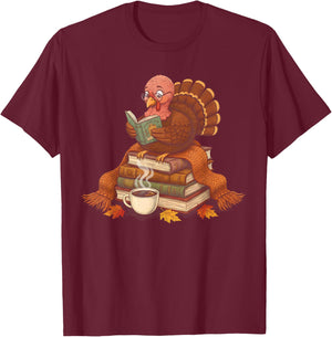 Fall Book Vintage Turkey Thanksgiving Reading Book Lovers T-Shirt - T-Shirt | Maroon