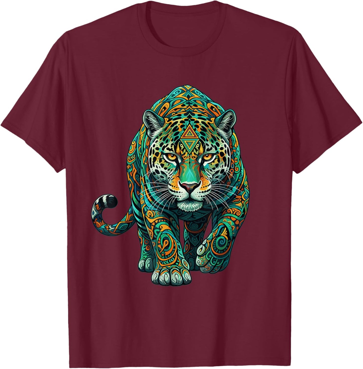 Mandala Spiritual Jaguar Zen Art Mindfulness Wisdom Yoga T-Shirt - T-Shirt | Maroon