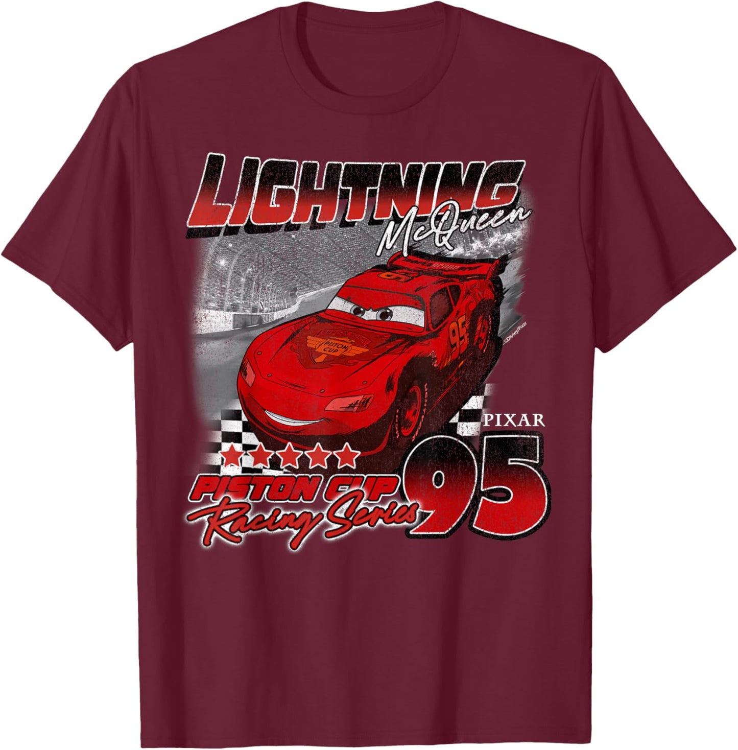 Disney Pixar Cars Lightning McQueen Piston Cup Series 95 T-Shirt - T-Shirt | Maroon