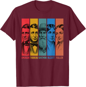 American Transcendentalists Emerson Thoreau Whitman Authors T-Shirt - T-Shirt | Maroon