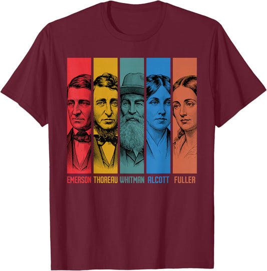 American Transcendentalists Emerson Thoreau Whitman Authors T-Shirt - T-Shirt | Maroon