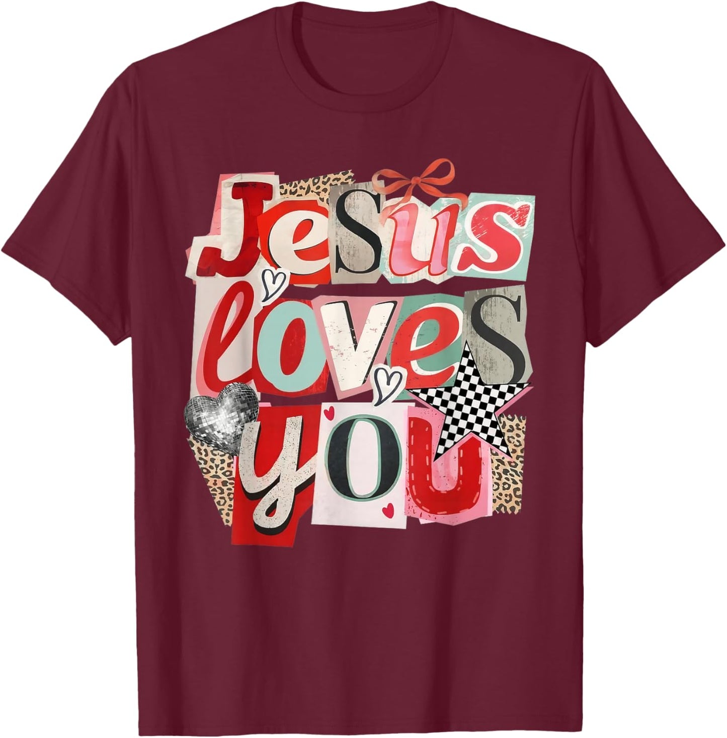 Jesus Loves You Retro Valentine Jesus Bible Verse Design T-Shirt - T-Shirt | Maroon