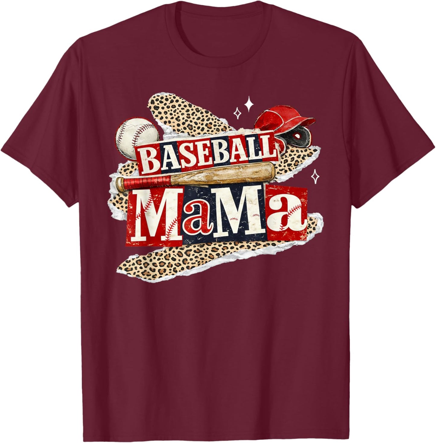 Baseball Mama Leopard Game Day Baseball Season for Mom Women T-Shirt - T-Shirt | Maroon