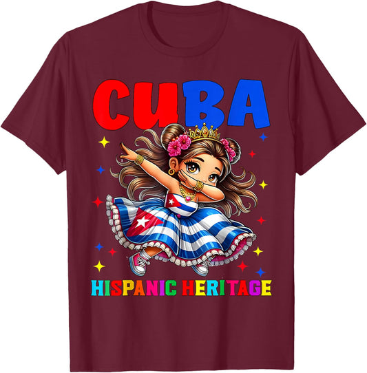 Hispanic Heritage Month Cuban Flag Cuba Dabbing Girls Kids T-Shirt - T-Shirt | Maroon