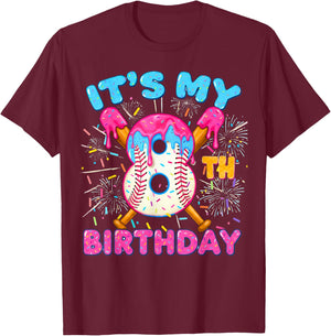 8th Birthday Baseball 8 Year Old Ice Cream Drip Boy Baseball T-Shirt - T-Shirt | Maroon