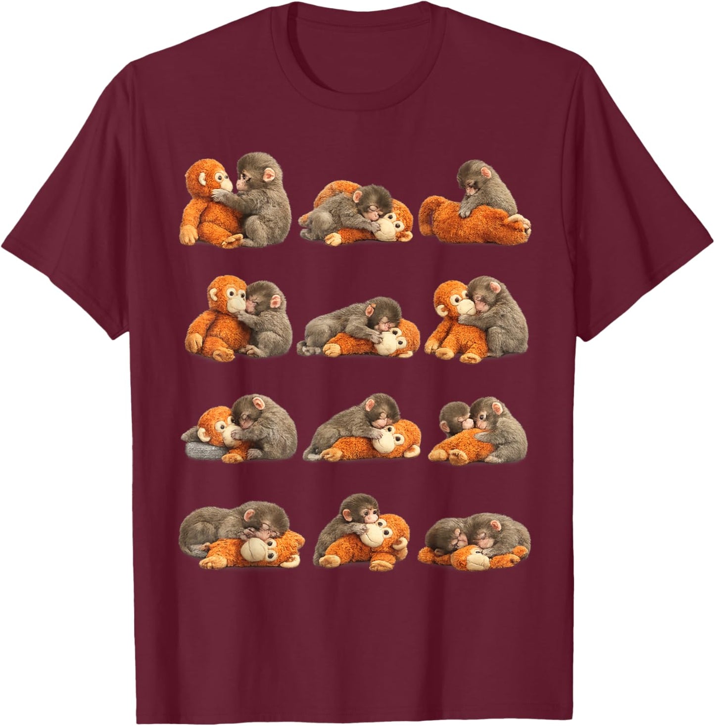 Cute Baby Monkey Punch Viral Zoo Japan Design T-Shirt - T-Shirt | Maroon
