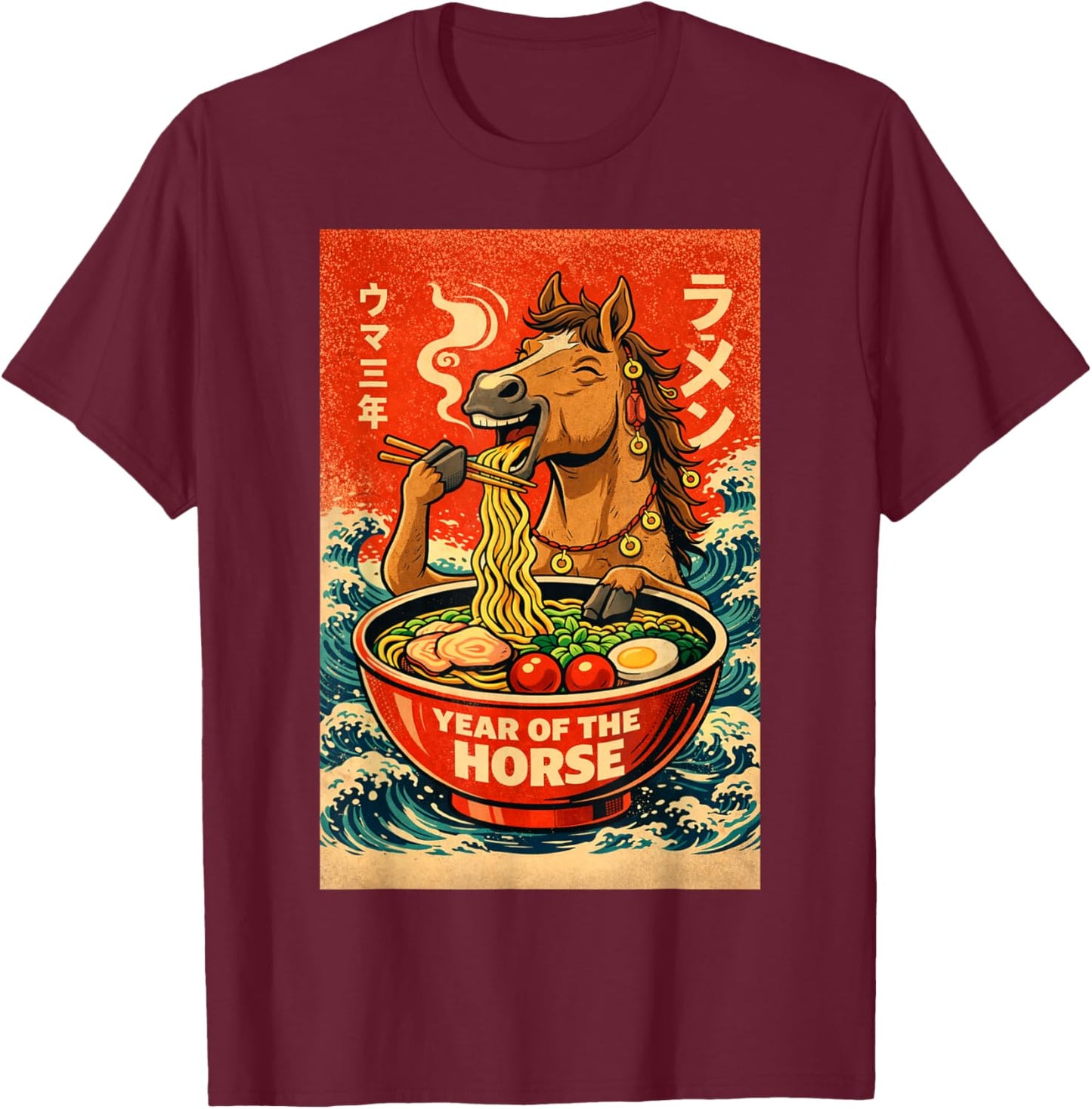 Chinese New Year of The Horse Ramen Retro Japanese Animal T-Shirt - T-Shirt | Maroon
