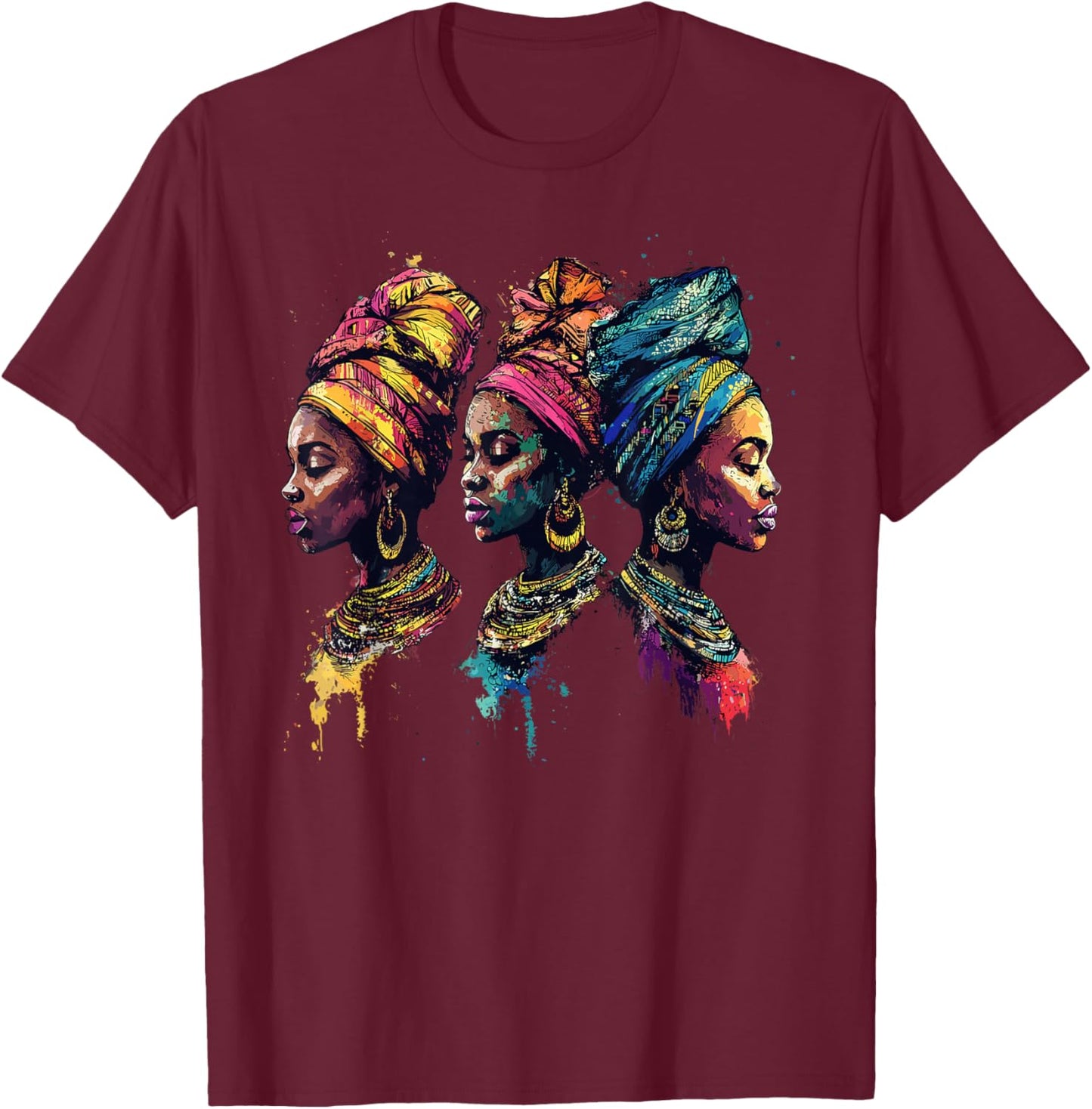 Melanin African Queen Afro Woman Headwrap Style T-Shirt - T-Shirt | Maroon