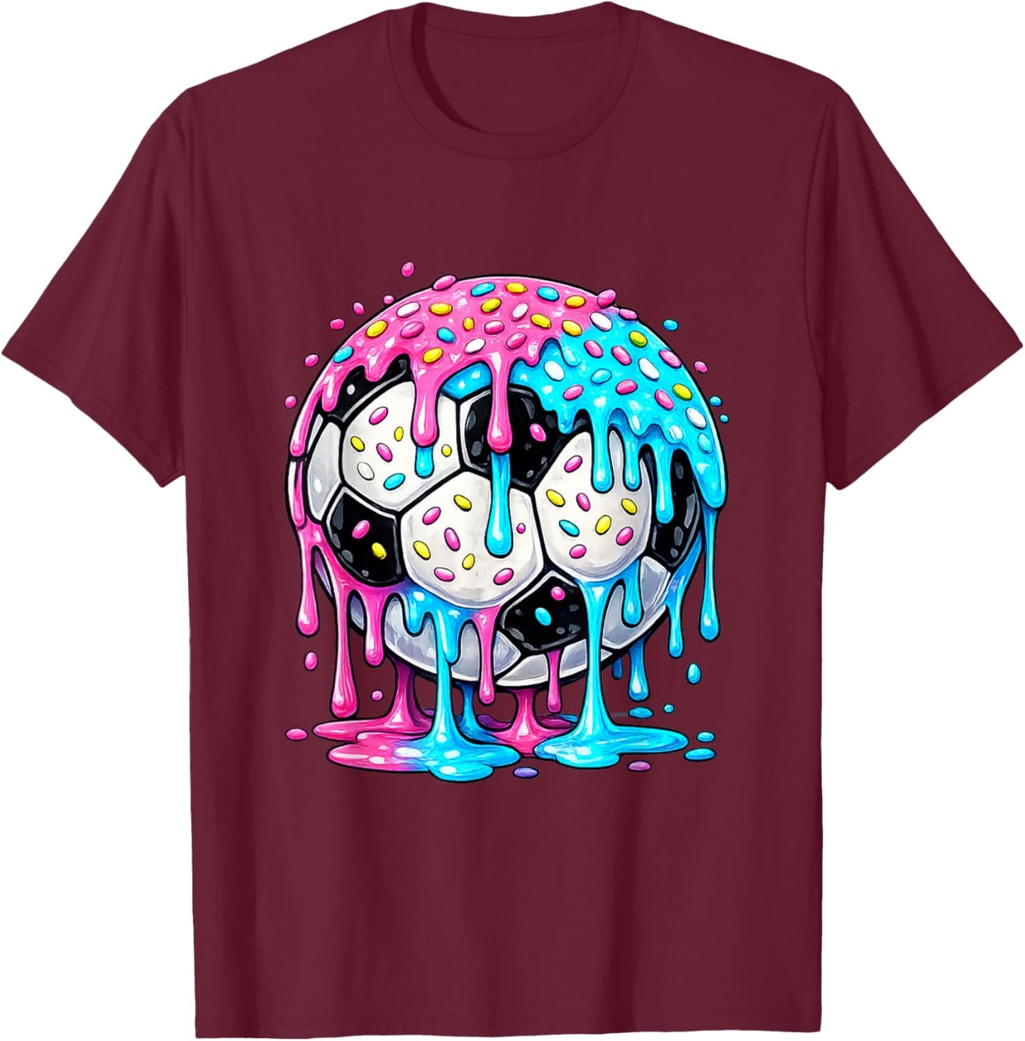 Dripping Soccer Ball Ice Cream Drip Sprinkles for Kids T-Shirt - T-Shirt | Maroon