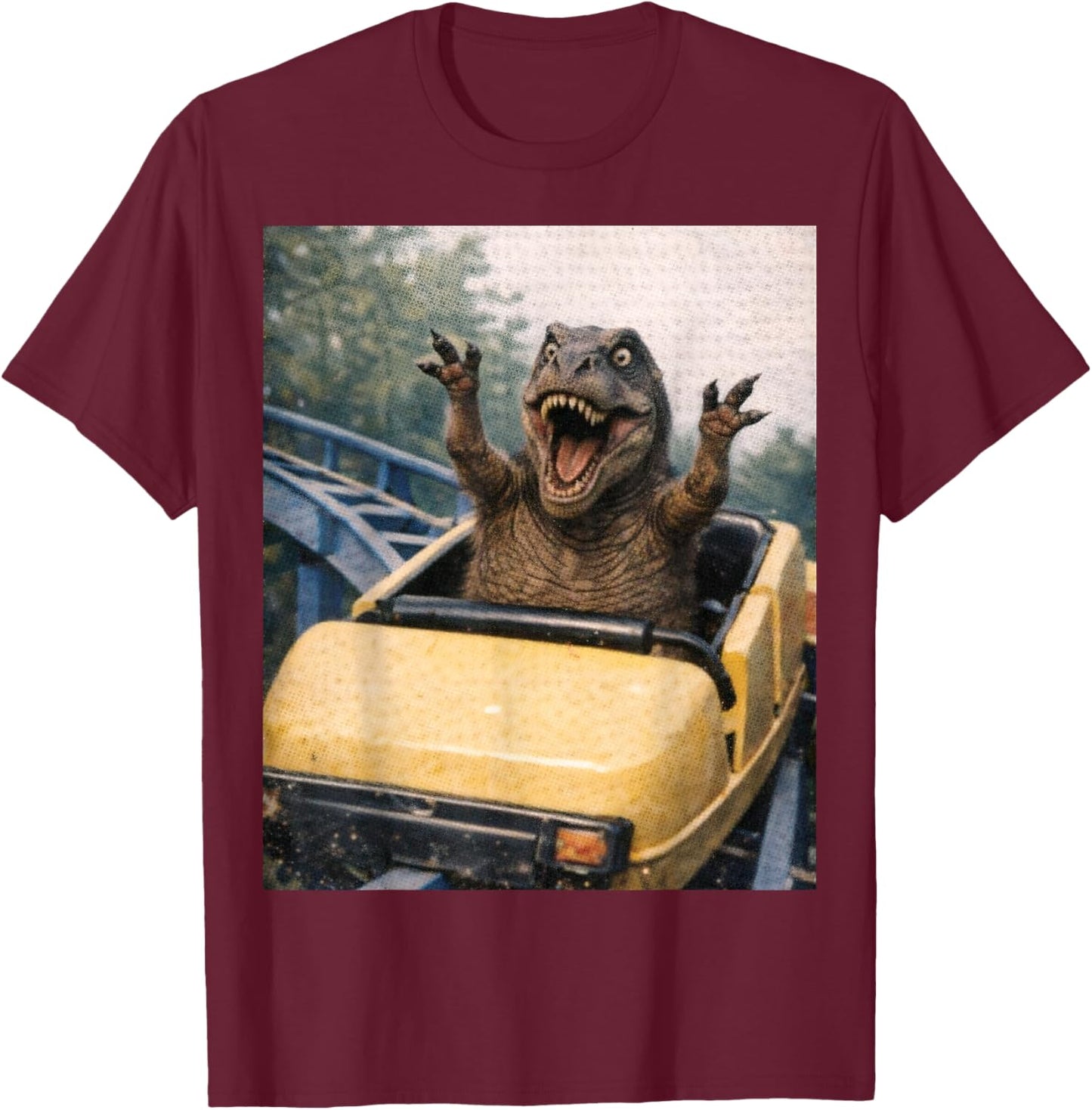 Funny T-Rex Roller Coaster Meme Silly Graphic Dino T-Shirt - T-Shirt | Maroon