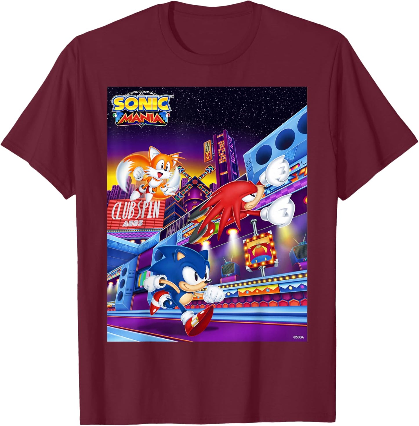 Sonic The Hedgehog - Sonic Mania Club Spin T-Shirt - T-Shirt | Maroon