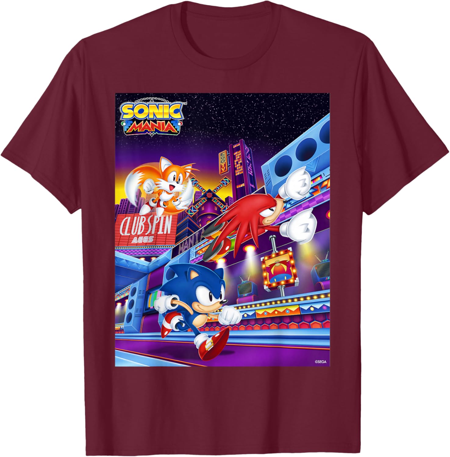 Sonic The Hedgehog - Sonic Mania Club Spin T-Shirt - T-Shirt | Maroon