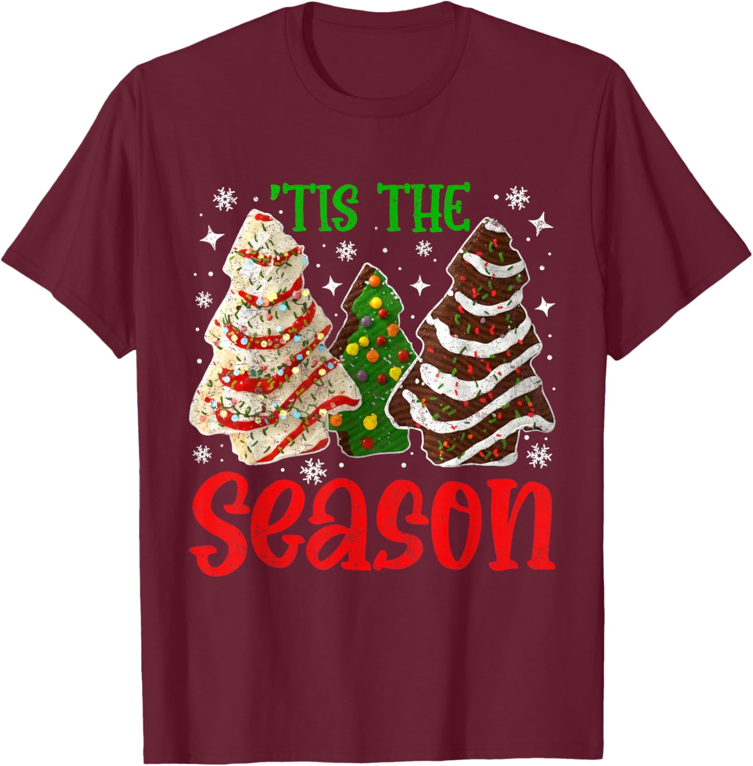 Retro Tis The Season Christmas Tree Cakes T-Shirt - T-Shirt | Maroon
